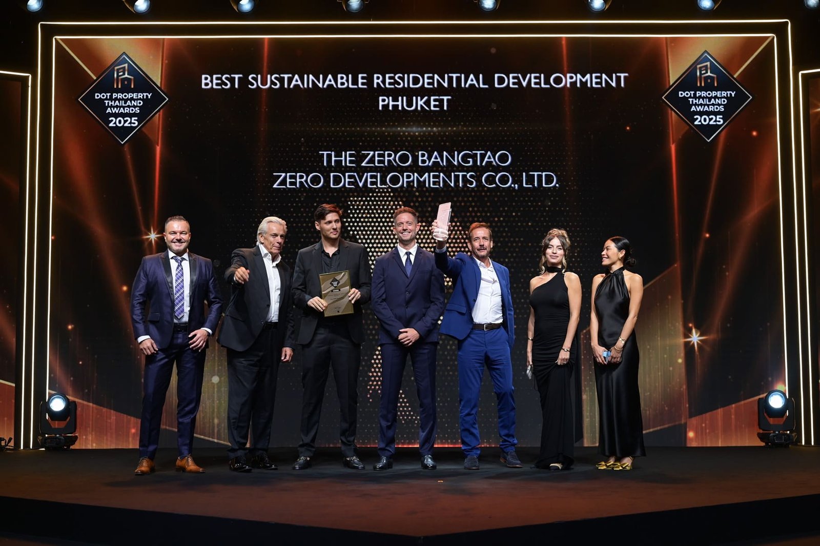 Zero Developments team receiving Best Sustainable Residential Development Phuket at Dot Property Thailand Awards 2025